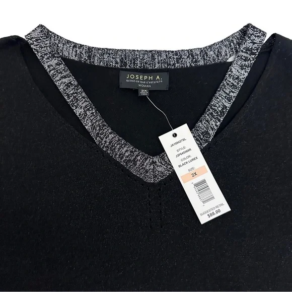 JOSEPH A. Black & Silver V-Neck Lightweight Sweater with Silver Cut-Out Accents - Picture 9 of 9